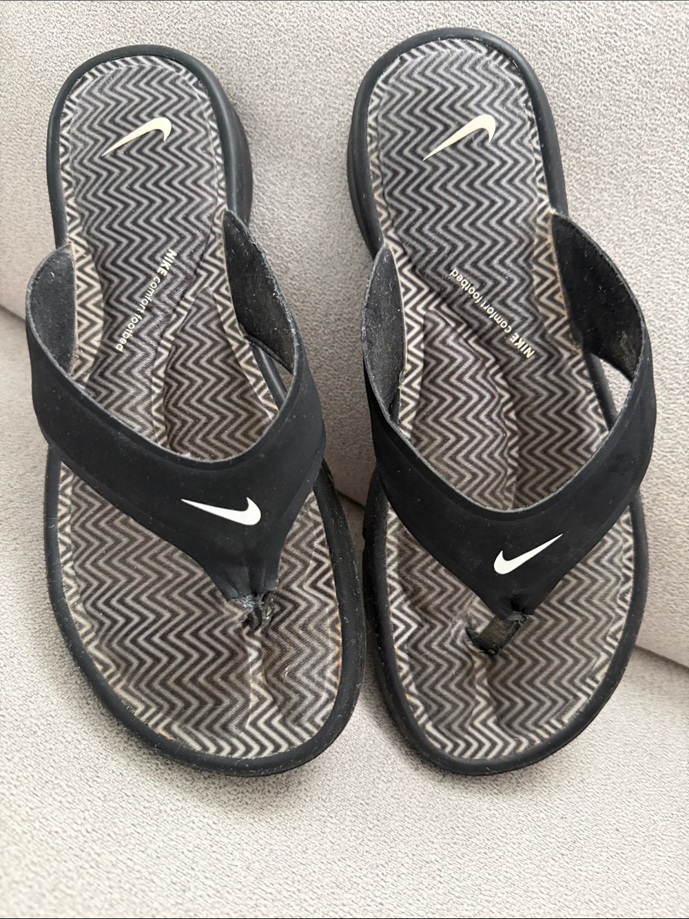 Nike Black and White Chevron Footbed Flip Flops